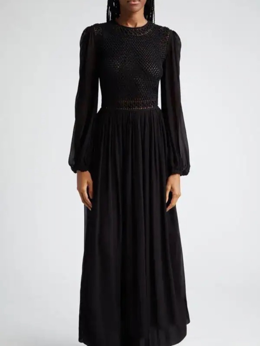 ZIMMERMANN  Luminosity Long Sleeve Crochet Bodice Maxi Dress
